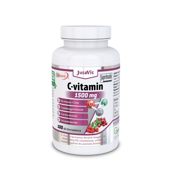 JutaVit - C-vitamin 1500mg retard csipkebogyó és acerola kivonattal +D3 +Cink 100x filmtabletta JutaVit - C-vitamin 1500mg retard csipkebogyó és acerola kivonattal +D3 +Cink 100x filmtabletta
